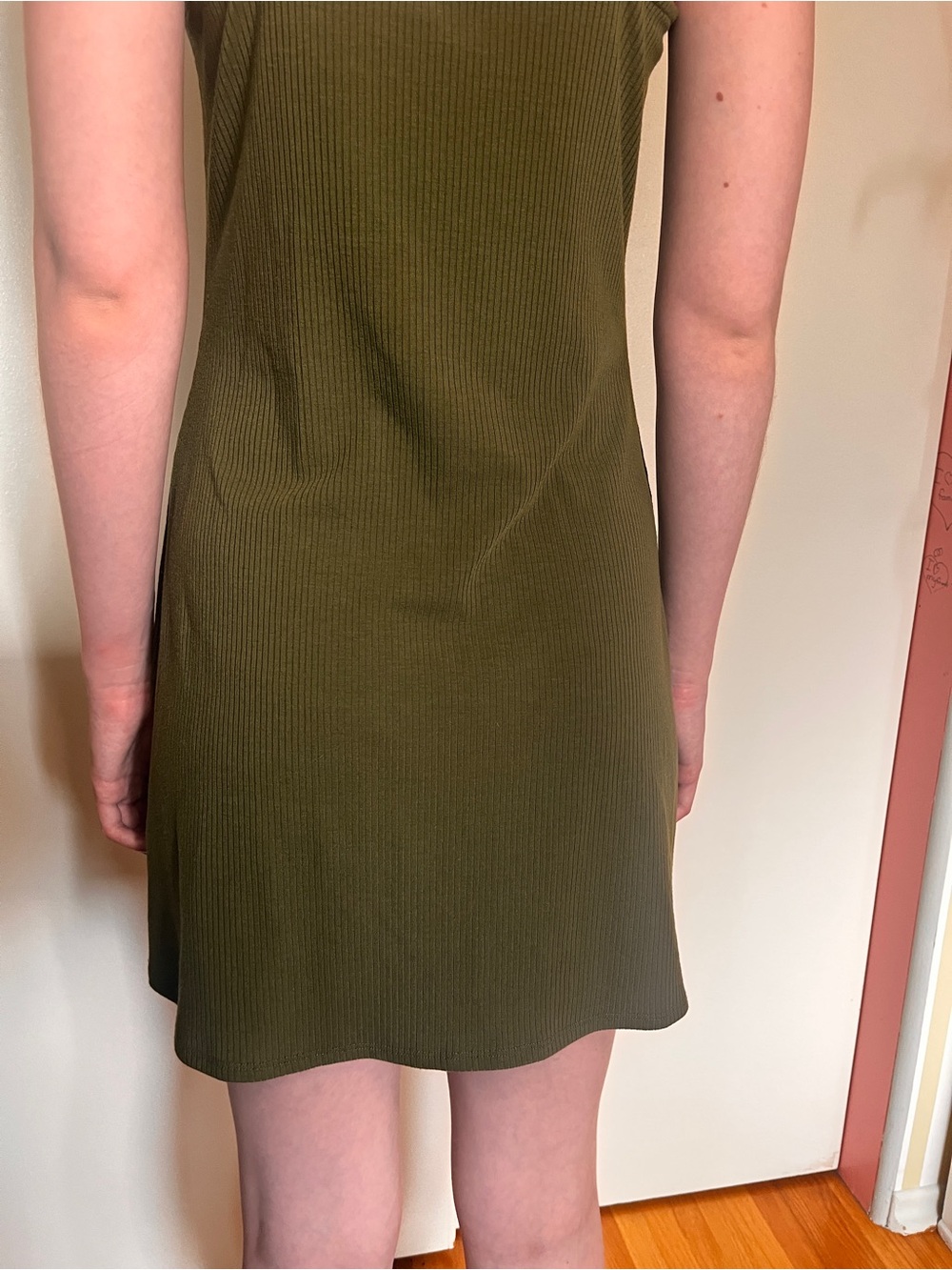 Olive Ribbed Mini Tank Dress - Picture 3 of 3